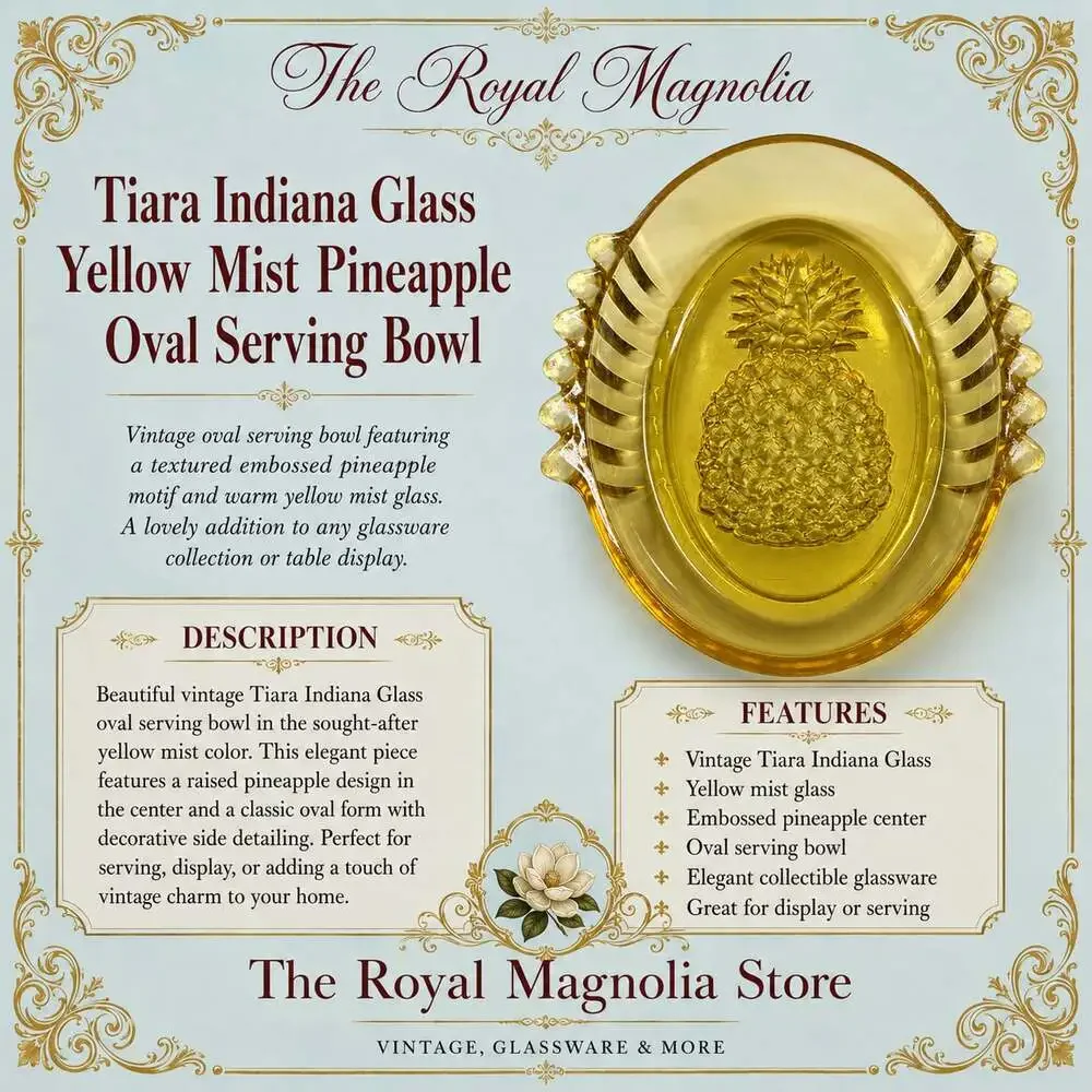Tiara Indiana Glass Yellow Mist Pineapple Oval Serving Bowl